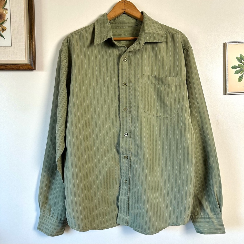 Vintage Modal Blend Green Button Up Long Sleeve